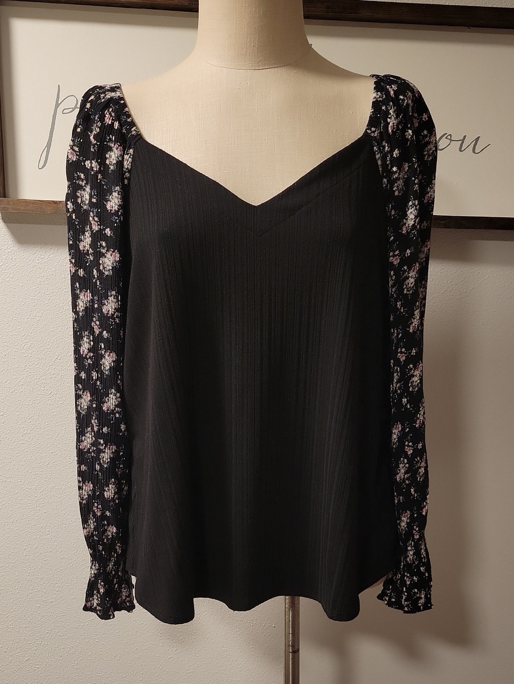 Maurices Floral Sleeve Sweetheart Neck Blouse
